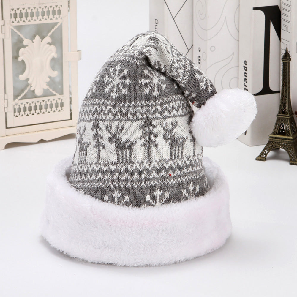 Snowflake Deer Knitted Wool Flannel Christmas Hat - KuzuSHOP