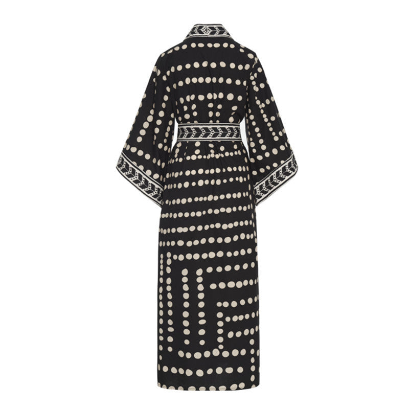 Beach Cardigan Long Sleeve Sun Protection Lace-up Printing Long Beach Wear Dress Leisure Fashion Loose Sexy Bikini Cover Up - KuzuSHOP