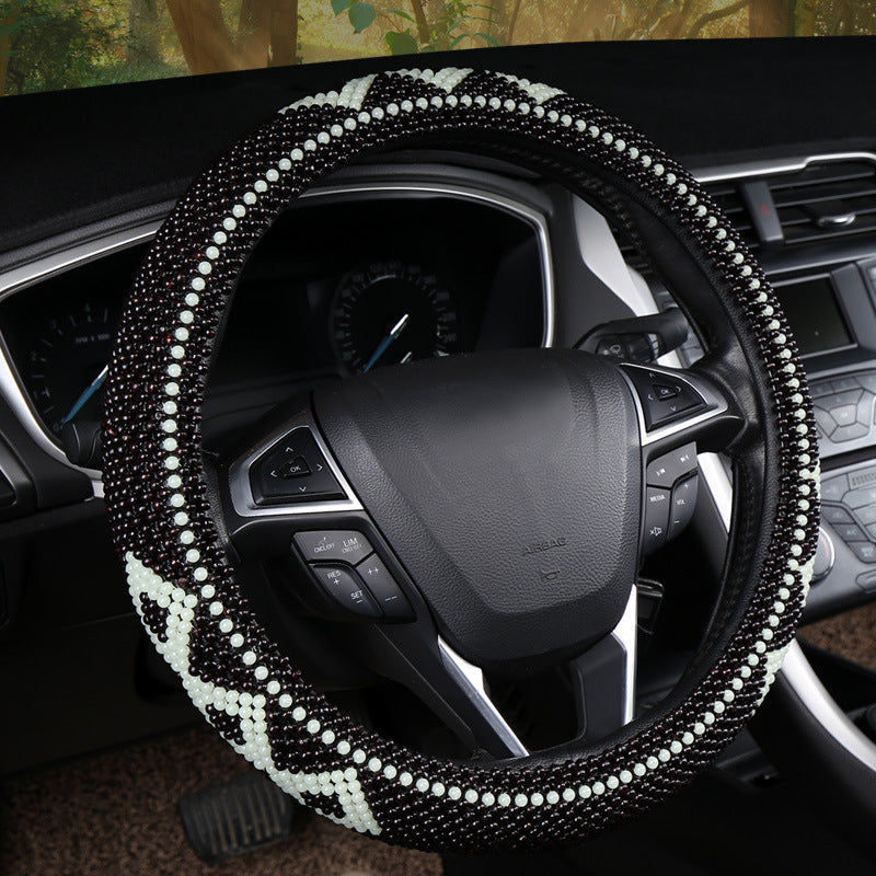 Small Card Light Wooden Bead Steering Wheel Cover - KuzuSHOP