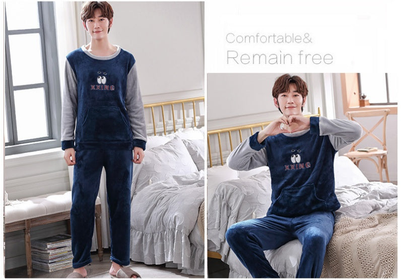 Coral Velvet Thickened Plus Velvet Cartoon Men's Pajamas - KuzuSHOP
