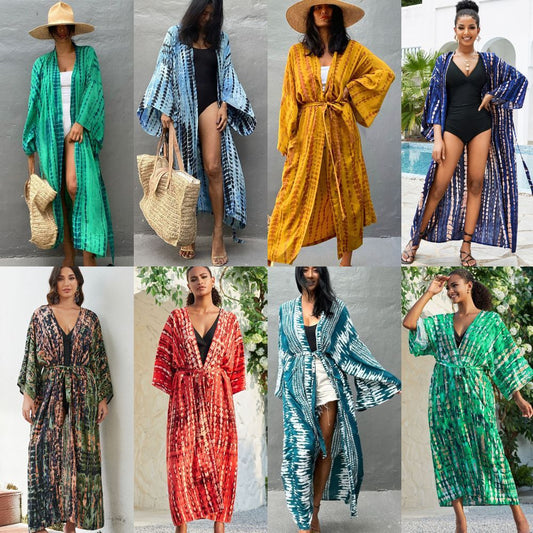 Printed Sexy Loose Sun Protection Bikini Blouse - KuzuSHOP