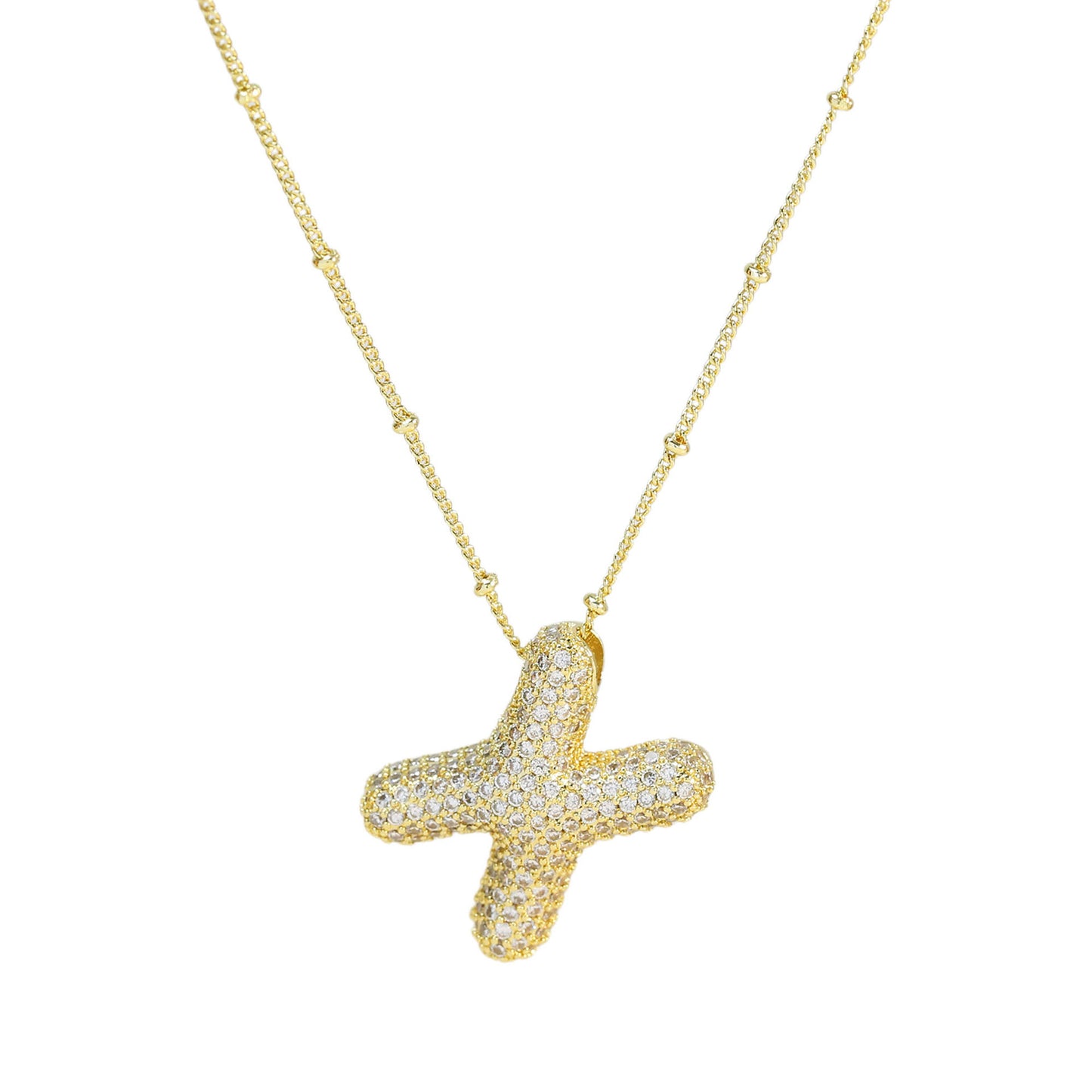 Brass Zircon Bubble Balloon Letter Pendant Necklace For Women - KuzuSHOP