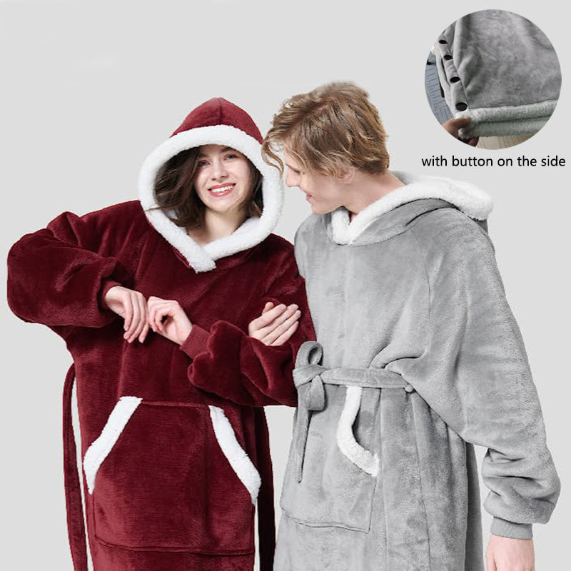Winter Hoodie Blanket With Button Design Warm Home Clothes Women Men Oversized Pullover - KuzuSHOP