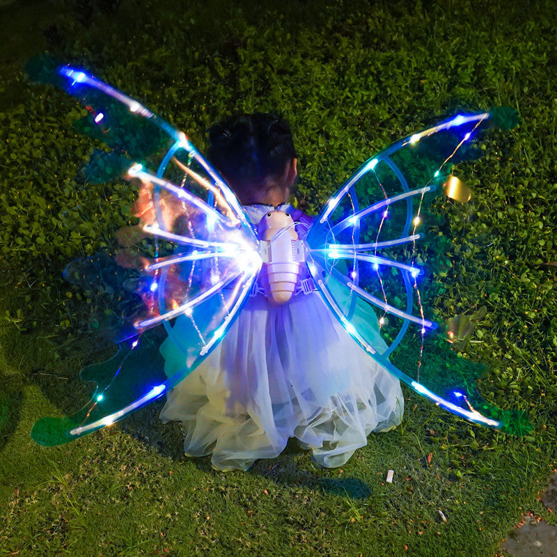 Girls Electrical Butterfly Wings With Lights Glowing Shiny Dress Up Moving Fairy Wings For Birthday Wedding Christmas Halloween - KuzuSHOP