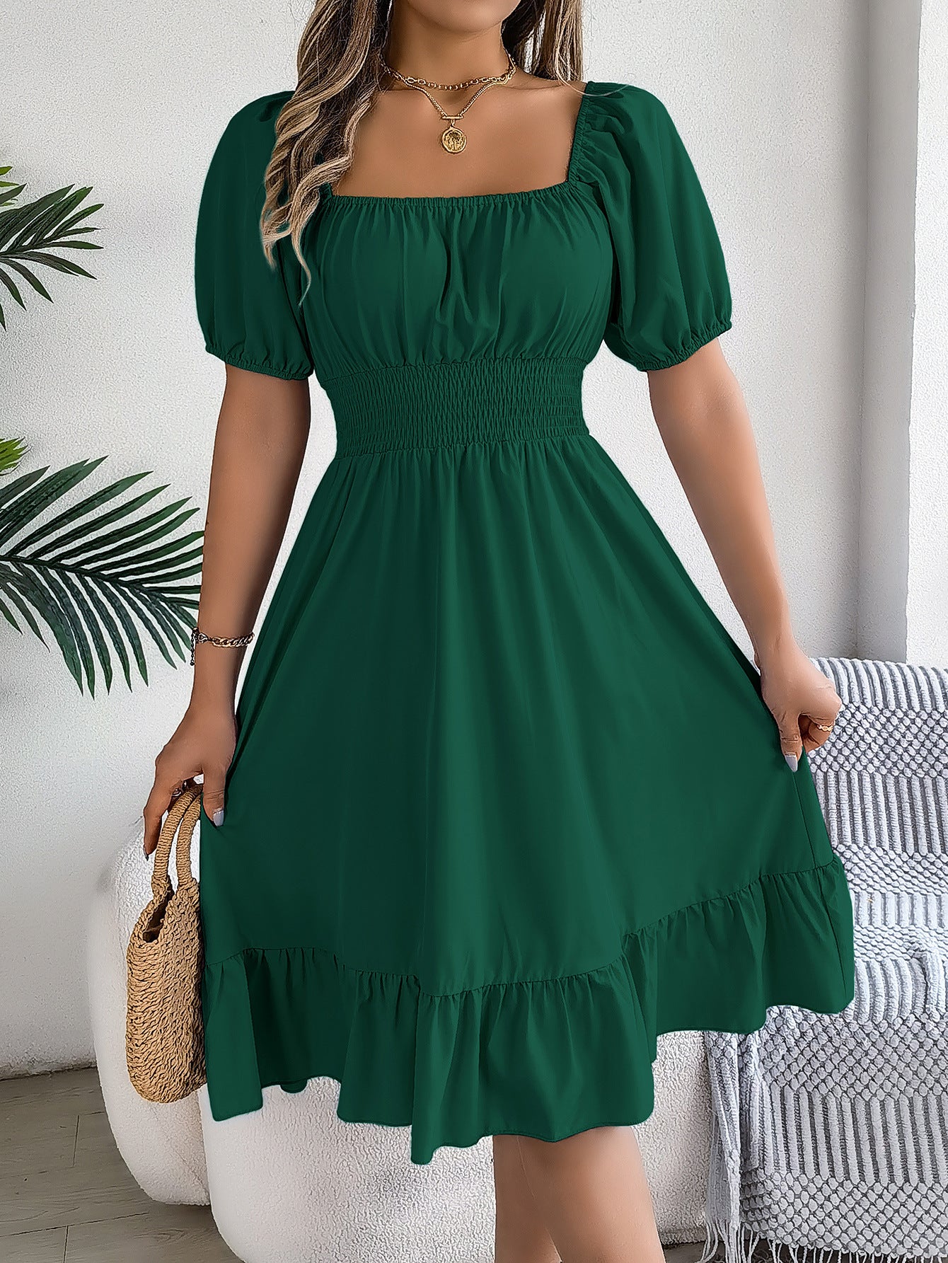 Casual Short-sleeved Ruffled A-line Skirt - KuzuSHOP