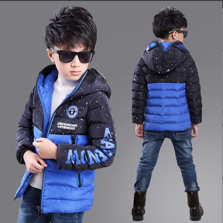 Fashion Boy's Glasses Hooded Warm Cotton Coat - KuzuSHOP