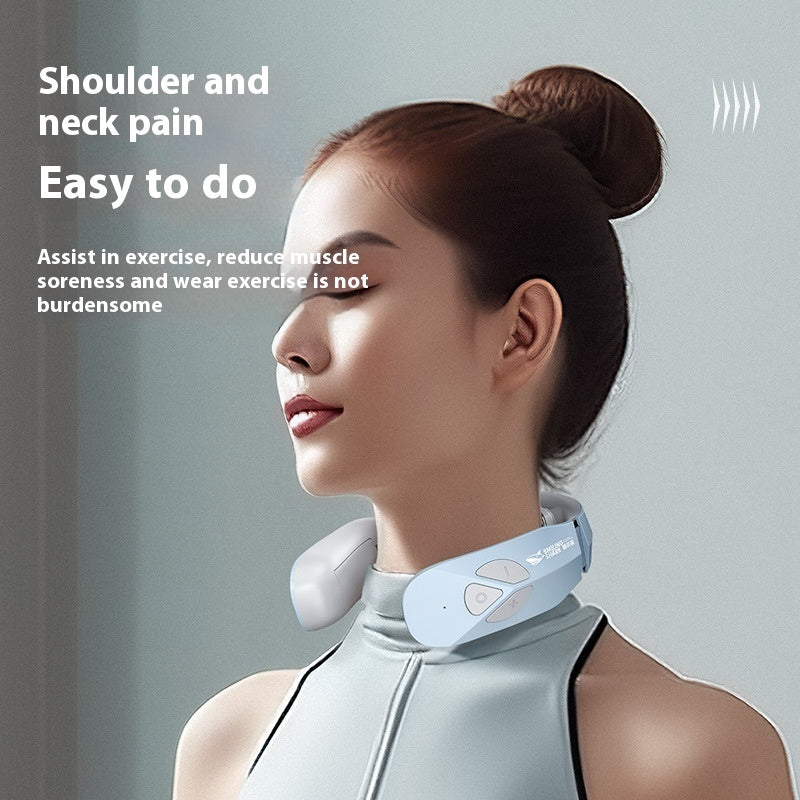 Electric Neck Massager EMS Pulse Rechargeable USB Cervical Traction Therapy Massage Stimulator Pain Relief Heating Function - KuzuSHOP