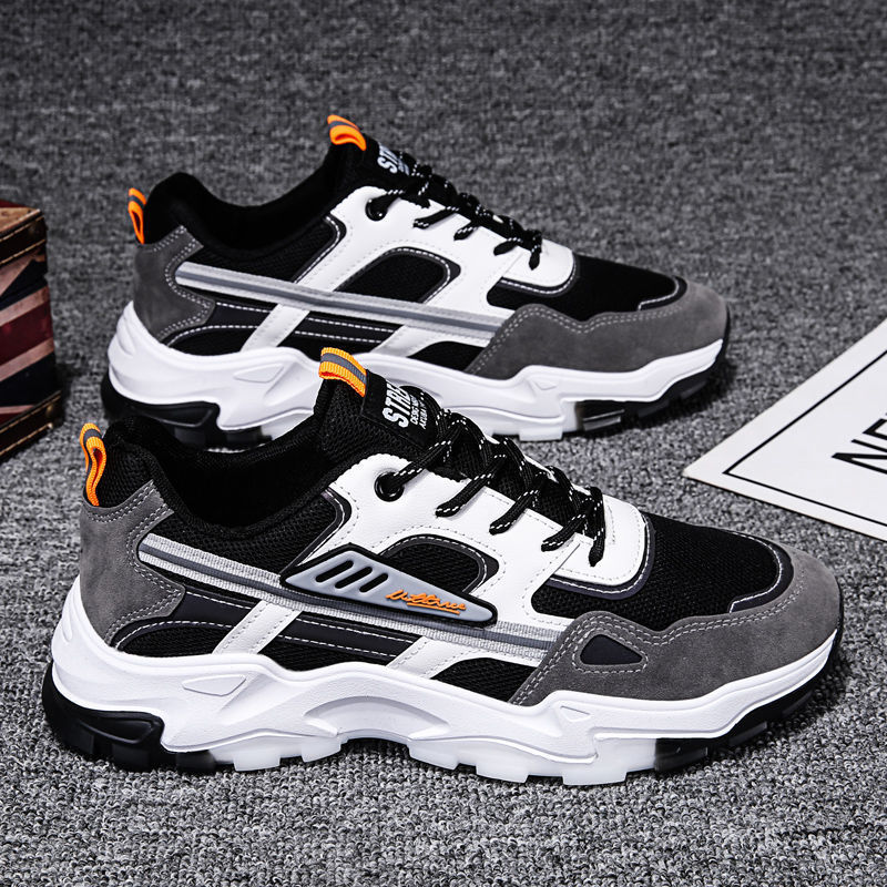 Black White Lace-up Sneakers Men Outdoor Breathable Csual Mesh Shoes Lightweight Running Sports Shoes - KuzuSHOP