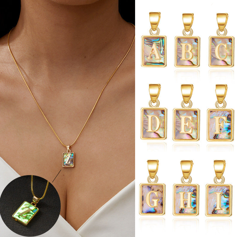 26 Letter Square Necklace Colorful Shell Luminous Pendant Chain Necklace For Women Temperament Ladies Jewelry - KuzuSHOP