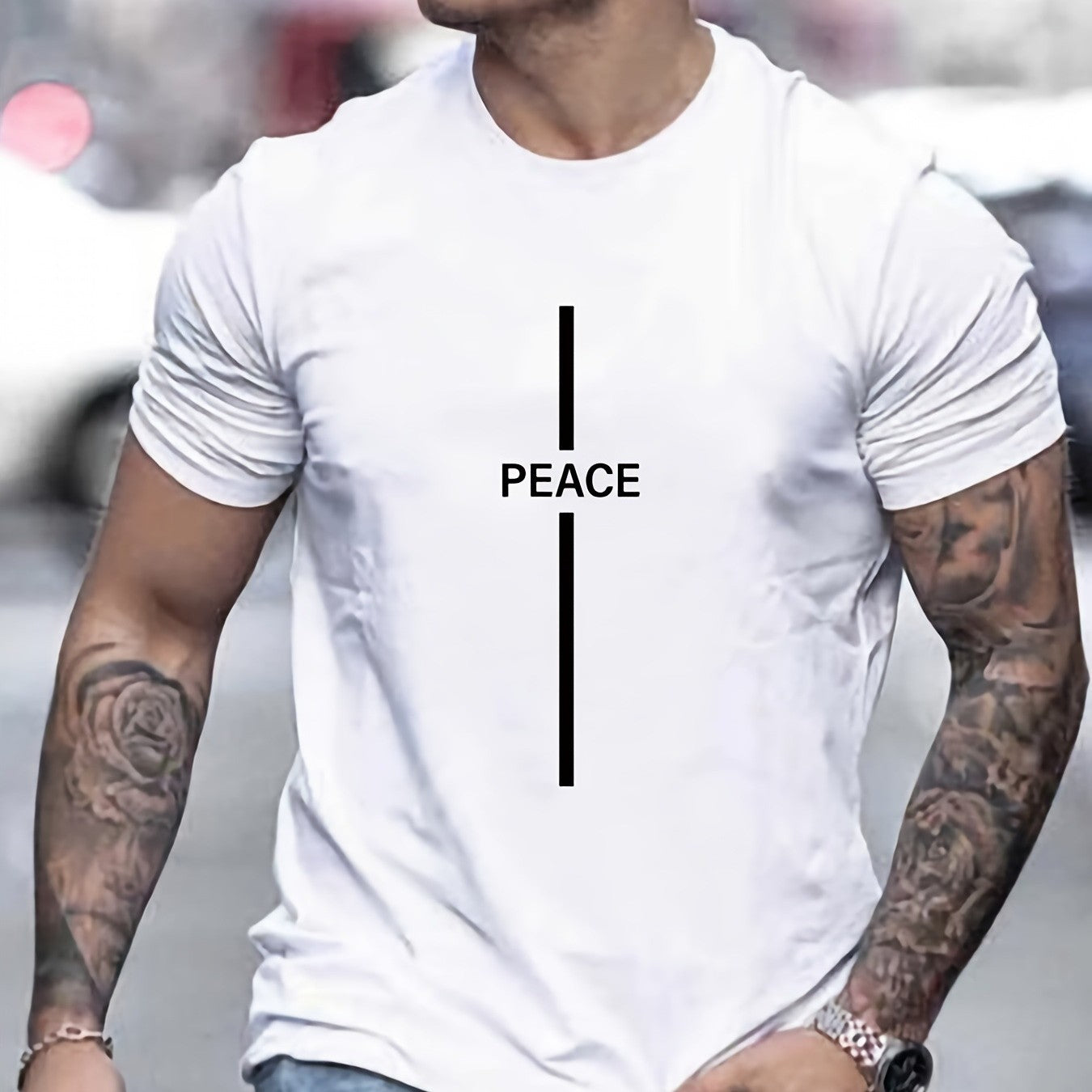 T Shirt With Peace Print Short - KuzuSHOP