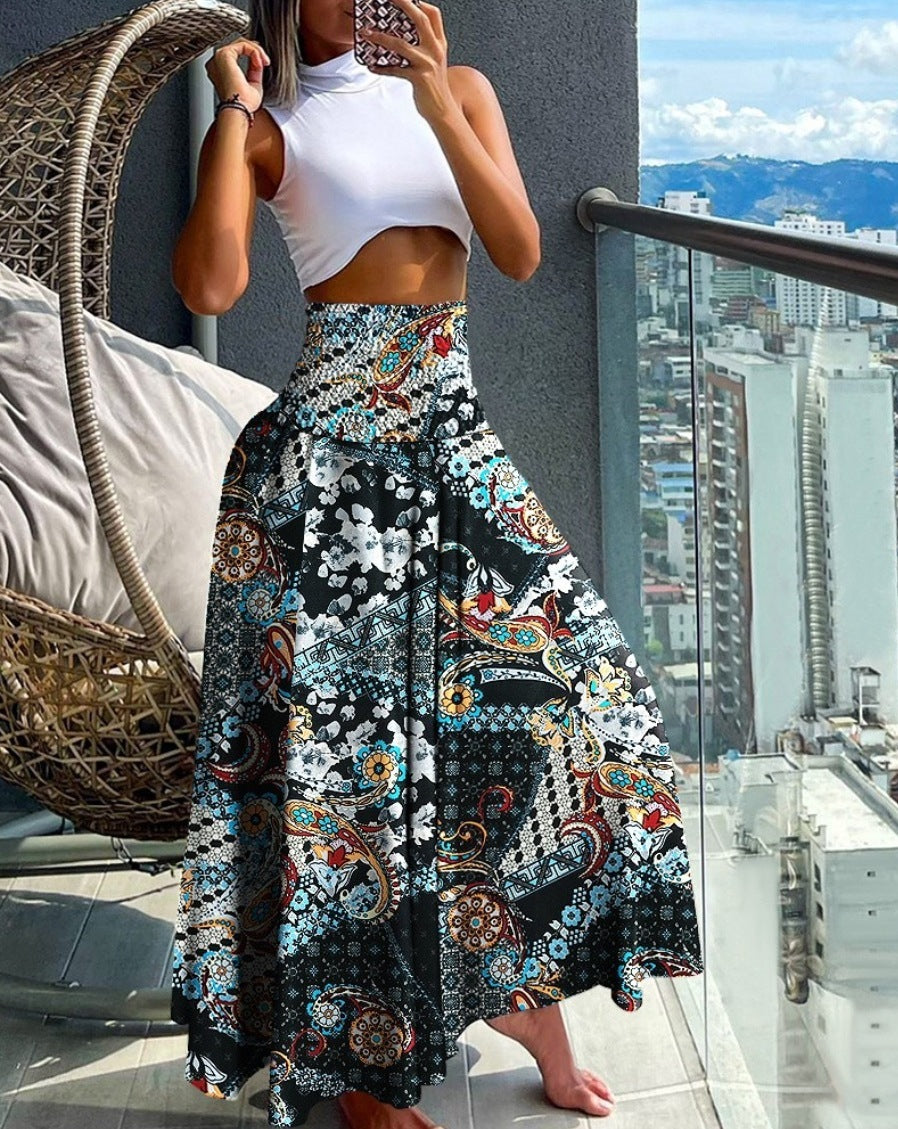 Women's High Waist Print Loose All-match Dress - KuzuSHOP