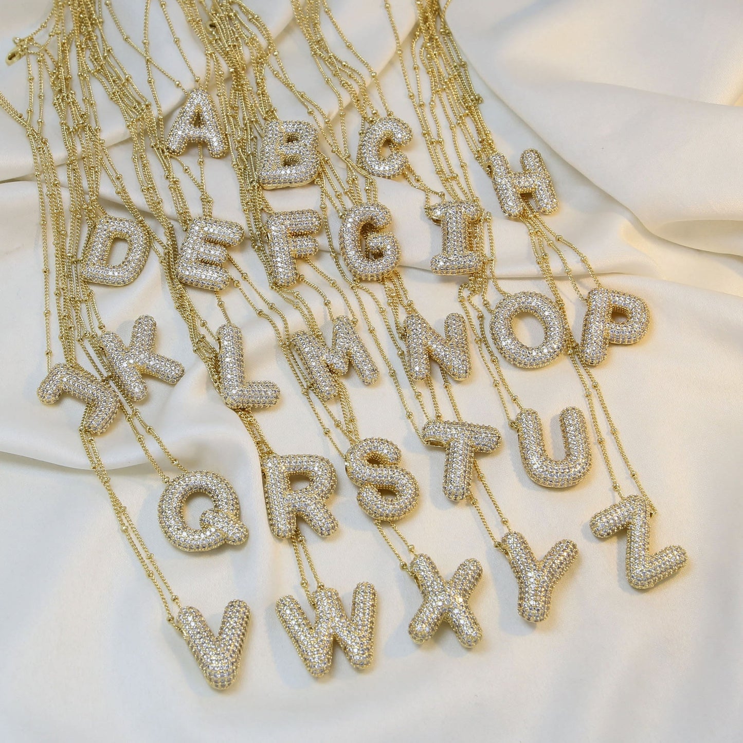 Brass Zircon Bubble Balloon Letter Pendant Necklace For Women - KuzuSHOP