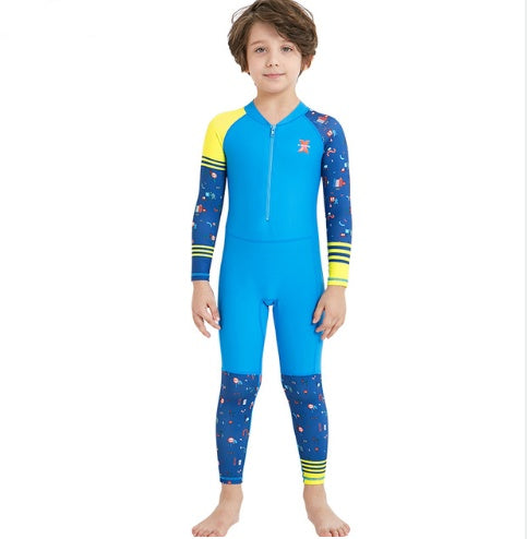 Children's quick-drying diving suit girls boys conjoined long-sleeved snorkeling suit swimwear size children's swimwear sunscreen swimsuit - KuzuSHOP