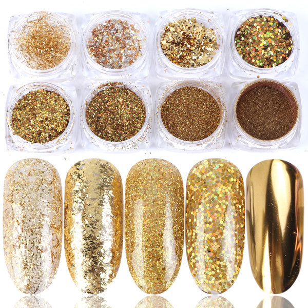 8 Box Mix Glitter Nail Art Powder Flakes Set - KuzuSHOP