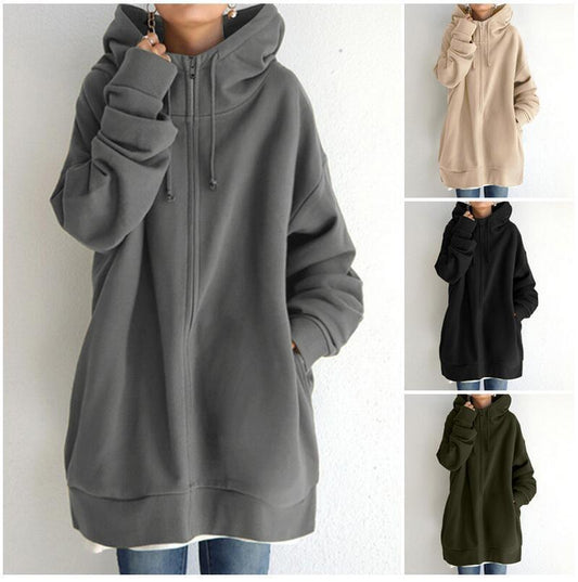 Women's Fuzzy Hoodies Long Sport Pullover Hoodie Full-Zip Hoodie Sweatshirt - KuzuSHOP