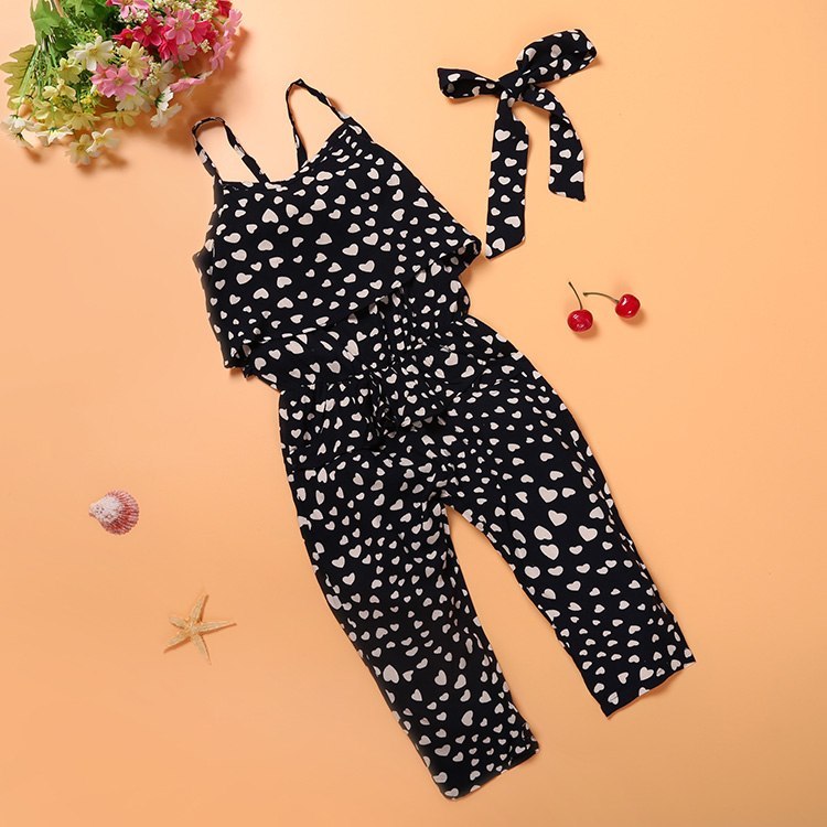 Fashion Summer Kids Girls Clothing Sets Cotton Sleeveless Polka Dot Strap Girls Jumpsuit Clothes Sets Outfits Children Suits - KuzuSHOP
