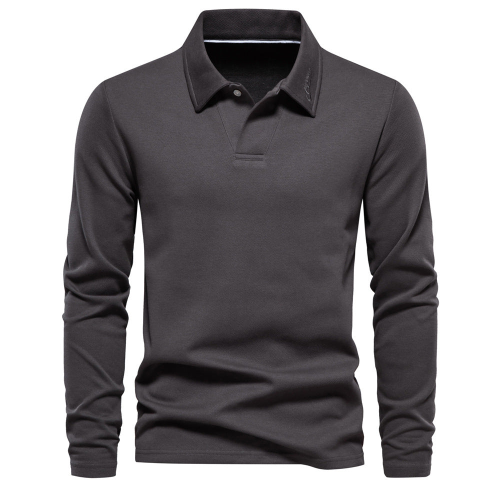 Fashion Lapel Long-sleeved Polo Shirt Men's Casual Solid Color Tops Clothing - KuzuSHOP