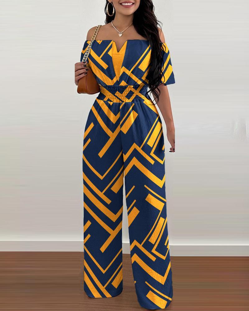 Women's Off-neck Waist Trimming Loose Straight Jumpsuit - KuzuSHOP