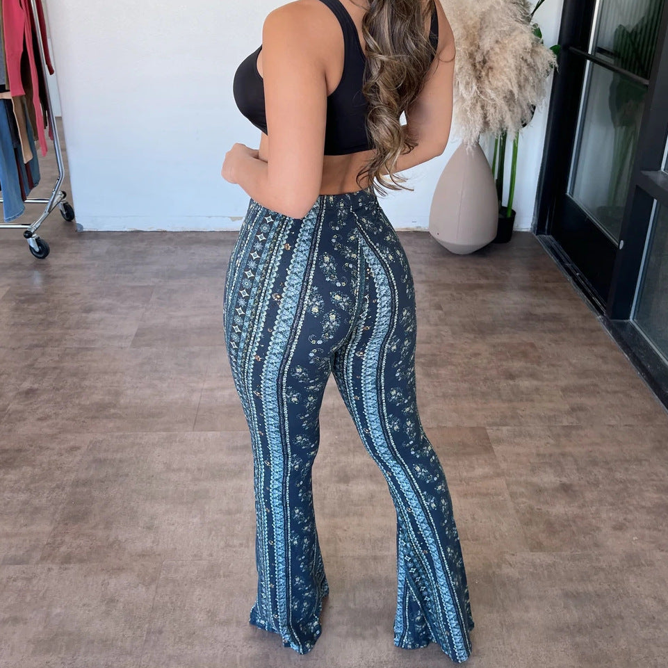 High Elastic Tight Pants Slim Sexy Print Trousers Womens Clothing - KuzuSHOP