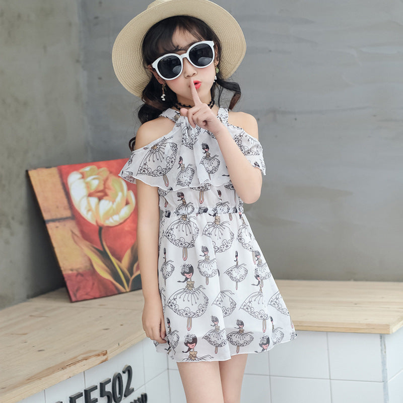 Summer new fashion Korean style big kids girls chiffon print skirt - KuzuSHOP