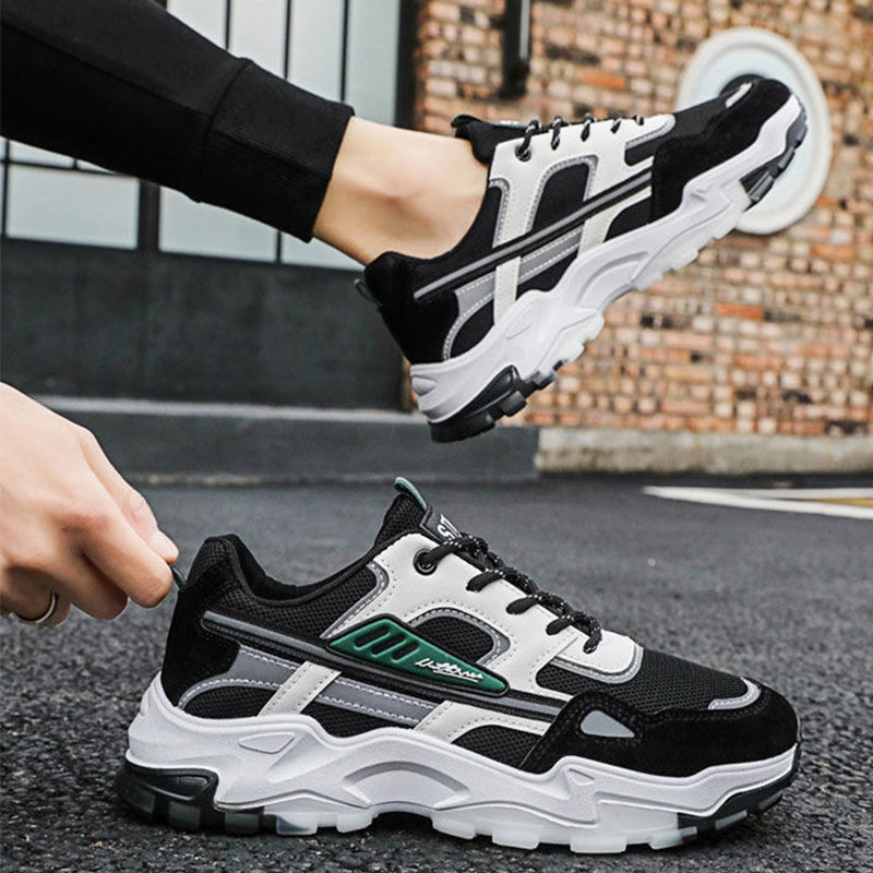 Black White Lace-up Sneakers Men Outdoor Breathable Csual Mesh Shoes Lightweight Running Sports Shoes - KuzuSHOP