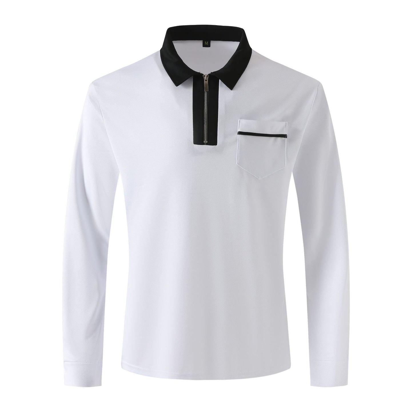 2024 Autumn Mens Long Sleeve Zipper Polo Shirts Casual Lapel Collar Zip Up Henley Shirts Cotton Sports Golf Tennis T-Shirts With Pockets - KuzuSHOP