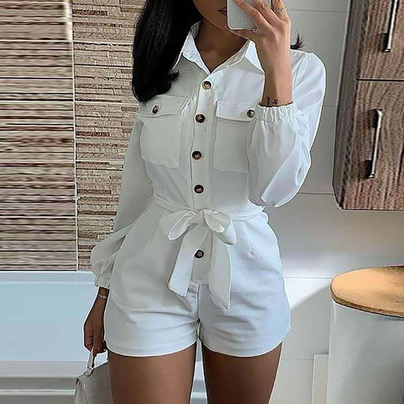 White woven casual jumpsuit - KuzuSHOP