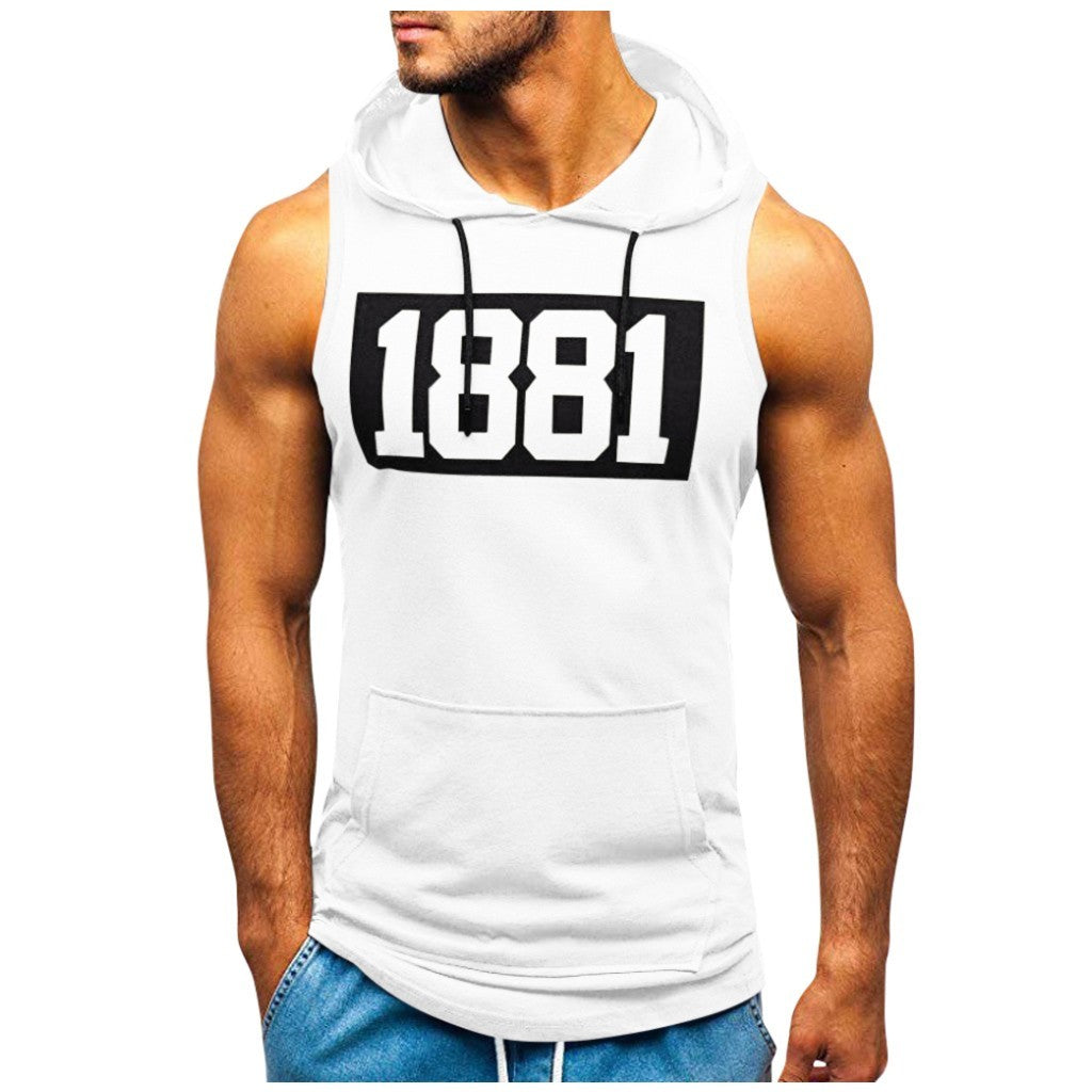 Men's Sleeveless Vest Letter Printed Hoodie Sports Tops - KuzuSHOP