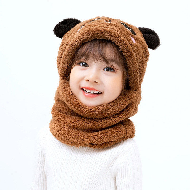 Winter boys and girls bib hat one-piece baby hat ear protection panda head hat - KuzuSHOP