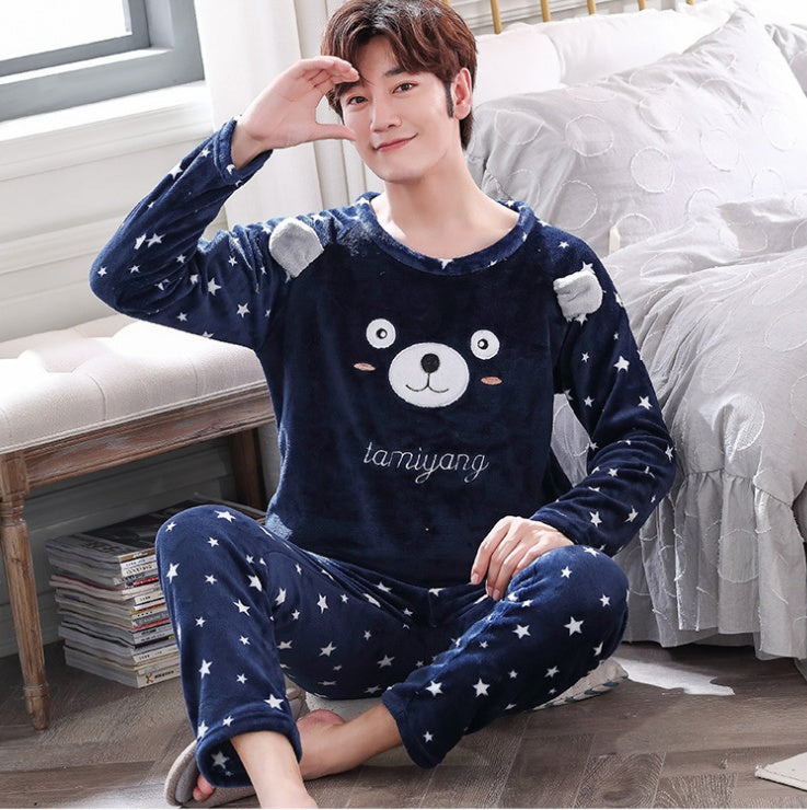 Coral Velvet Thickened Plus Velvet Cartoon Men's Pajamas - KuzuSHOP