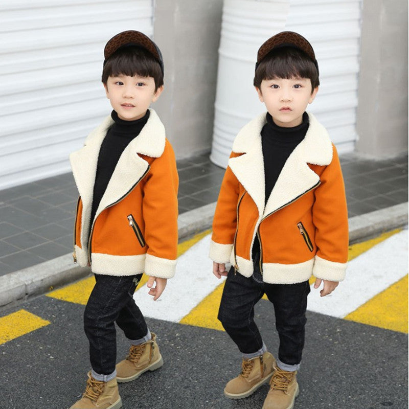 Children's Thickened Fleece Wool Top Lamb Wool Coat - KuzuSHOP