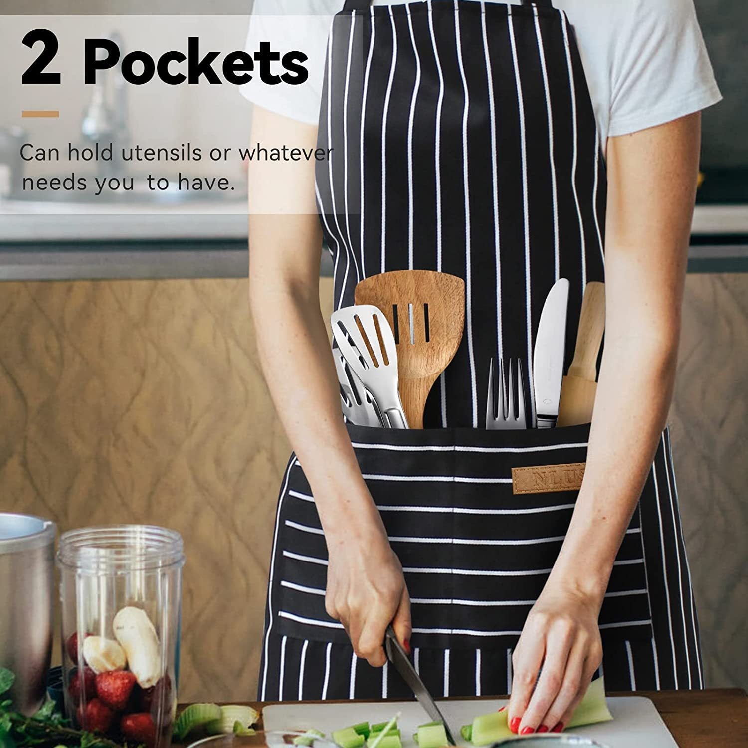 Halter Striped Polyester Restaurant Gardening Apron - KuzuSHOP
