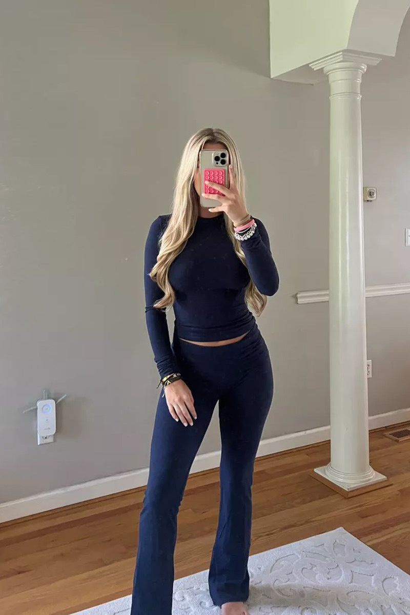 Women's Retro Two-piece Solid Color Suit - KuzuSHOP