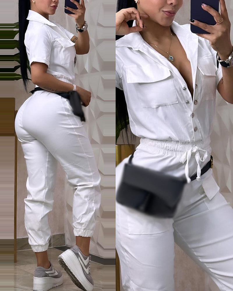 Casual Multi-pocket Waist Elastic Cargo Overalls - KuzuSHOP