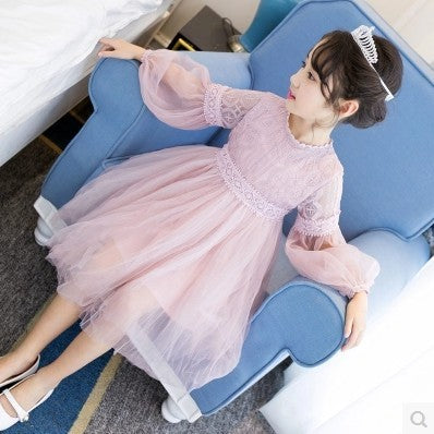 Girl dress, long sleeve princess dress, children dress, autumn dress Princess House, lace big child yarn skirt wholesale for children - KuzuSHOP