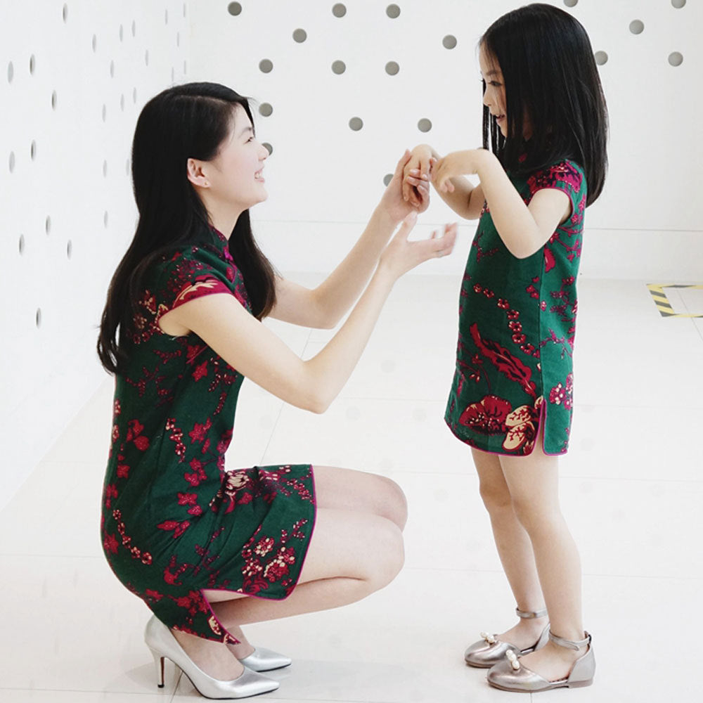 Girls Mianma cheongsam parent-child femelle skirt little girl scout summer Tangzhuang Qipao dresses - KuzuSHOP