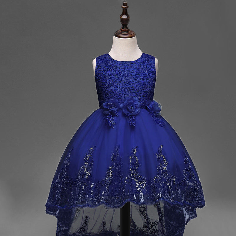 new spring flowers flower girl dress Princess Dress Girls wedding dress skirt trailing sequins wholesale - KuzuSHOP