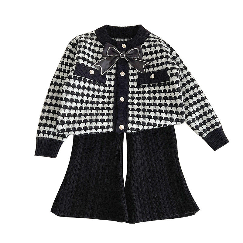 Girls' Coat Wool Bowknot Chanel Style Sweater Autumn And Winter Clothing - KuzuSHOP