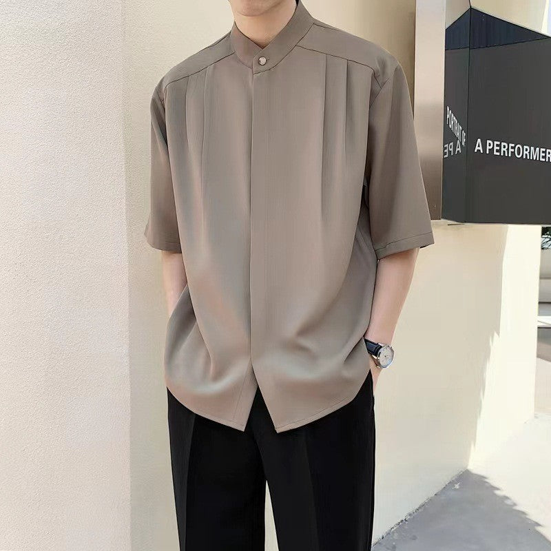 Men's Summer Stand Collar High-grade Casual Short-sleeved Shirt - KuzuSHOP