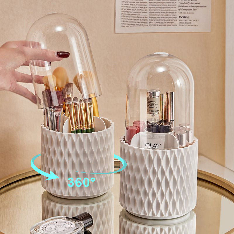 360 Rotating Large Capacity Transparent Makeup Brush Storage Pen Holder Acrylic Dust With Lid Desktop Cosmetic Storage Box - KuzuSHOP