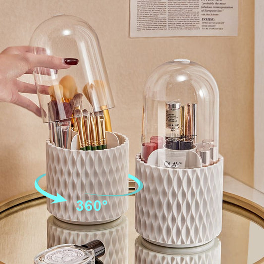360 Rotating Large Capacity Transparent Makeup Brush Storage Pen Holder Acrylic Dust With Lid Desktop Cosmetic Storage Box - KuzuSHOP