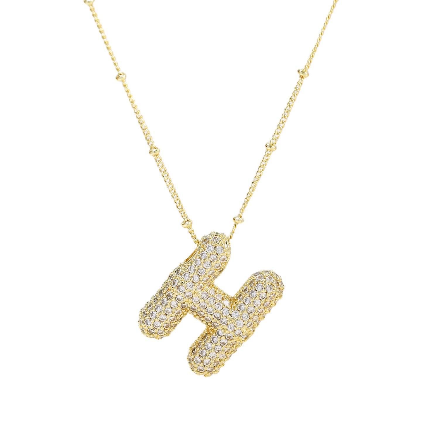 Brass Zircon Bubble Balloon Letter Pendant Necklace For Women - KuzuSHOP