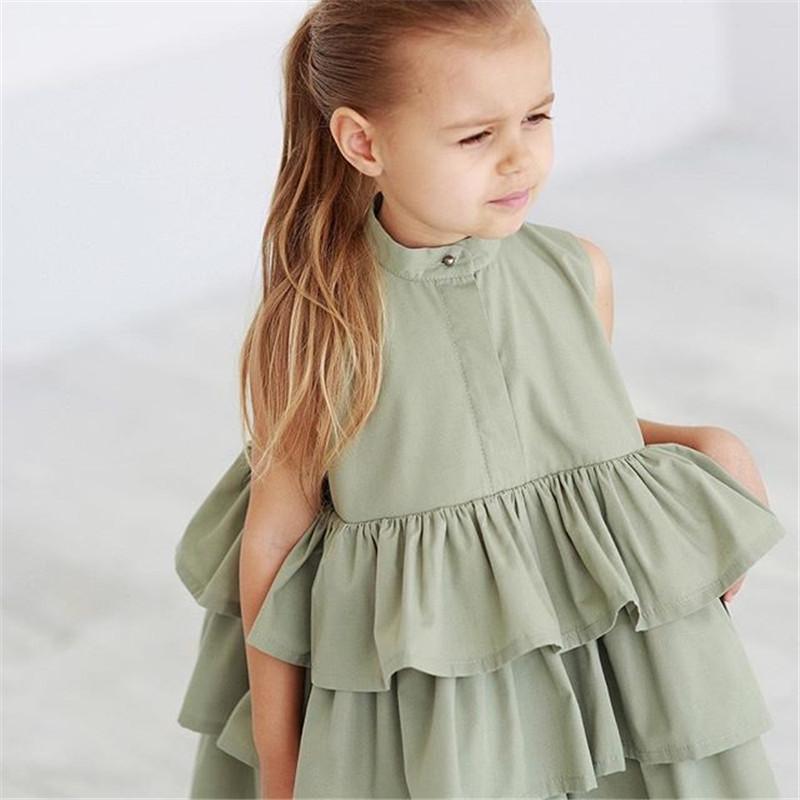 Fashion Simple Solid Color Sleeveless Small And Medium Girl Dress - KuzuSHOP