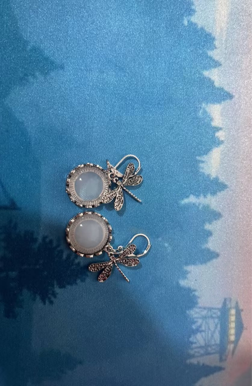 Fashion Jewelry Women's Earrings Hanging Vintage Dragonfly Pendant Earring Boho Chakra Blue Moonstone Drop Earrings For Women Wedding Charm Ethnic Jewellery - KuzuSHOP