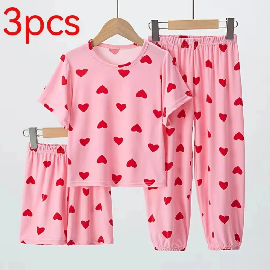 Girls' Summer Thin Short-sleeved Shorts Suit - KuzuSHOP