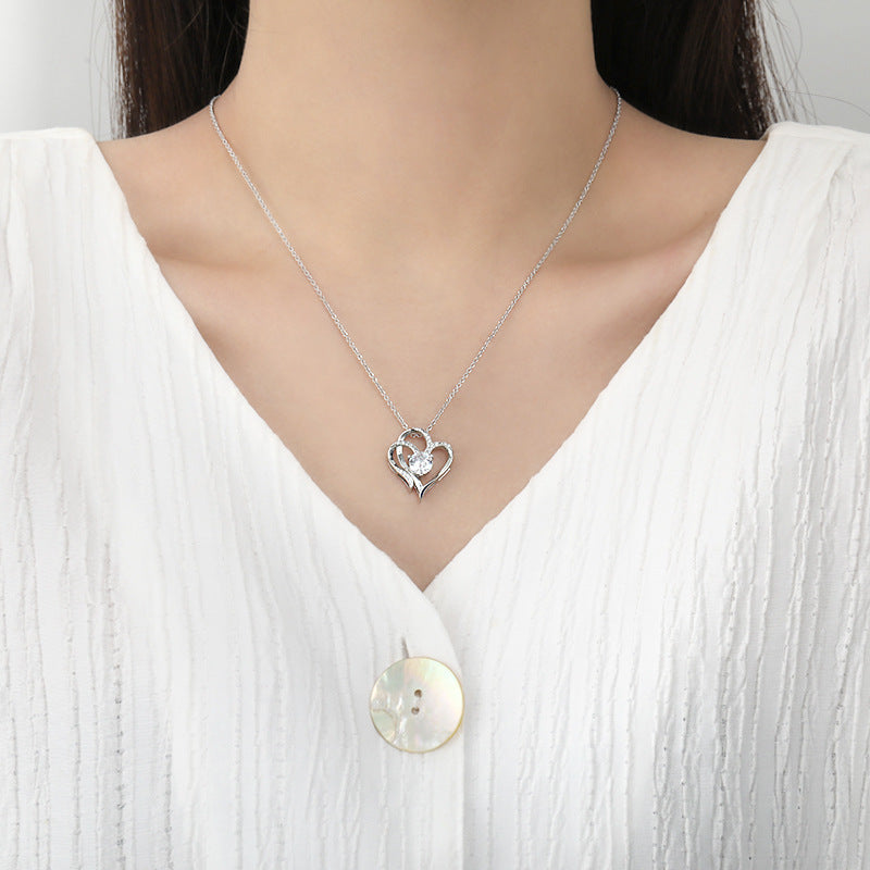 Zircon Double Love Necklace With Rhinestones Ins Personalized Heart-shaped Necklace Clavicle Chain Jewelry For Women Valentine's Day - KuzuSHOP