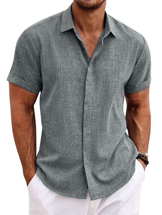 Men's Solid Color Loose Linen Short-sleeved T-shirt - KuzuSHOP