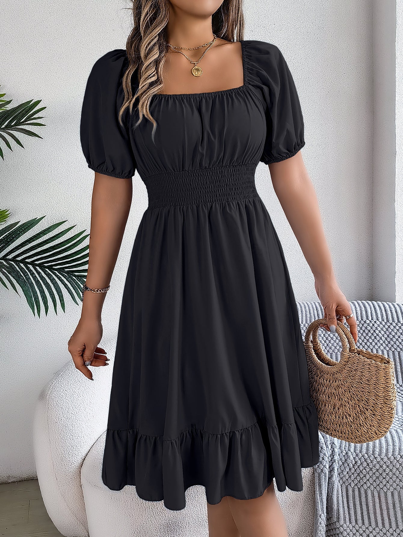 Casual Short-sleeved Ruffled A-line Skirt - KuzuSHOP