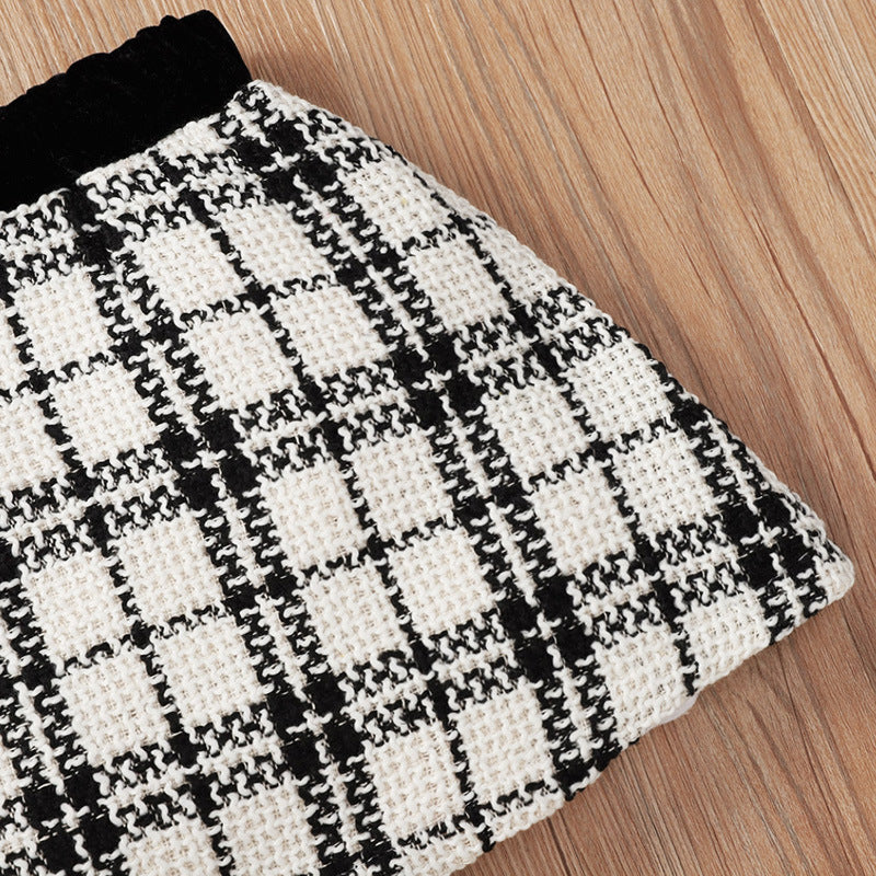 Black Plaid Print Baby Girl Suit Skirt - KuzuSHOP