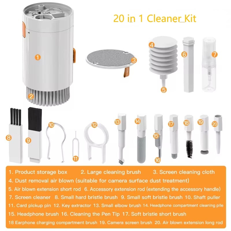20 In 1 Laptop Phone Screen Cleaner Kit, Computer Keyboard Cleaning Brush For Phone AirPods MacBook IPad, Multifunctional Electronic Device Clean Tool For Camera Tablet Car Screens - KuzuSHOP